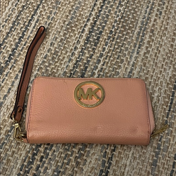 Michael Kors Gold Accent Tan Wristlet - Picture 1 of 5